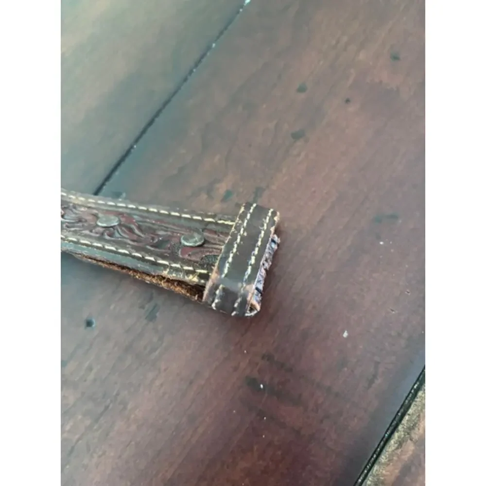 Vintage Western Tooled Leather Belt Strap Brown USA Made Size 34
